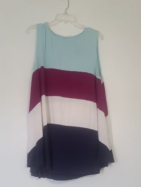 Sleeveless Colorblock Swing Top - Light Blue, Plum, White, Navy